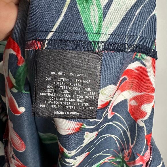 hi there from Karen Walker Women's Navy Floral‎ Faux Wrap Dress Size L NWT - Picture 7 of 9